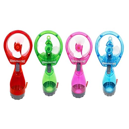 Pack of 4 Water Spray Mist Bottle Fan Portable Handheld Fan Mister AA Battery Operated- Color Mixed Randomly