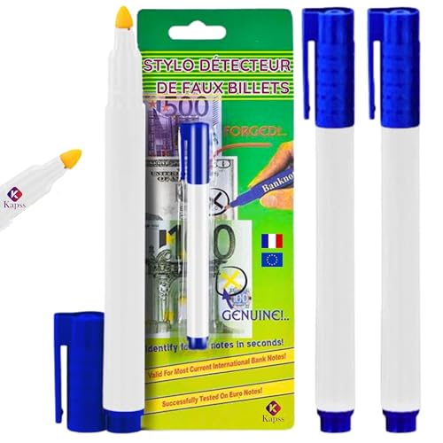 Stylo Faux Billet | LOT DE 2 | Détecteur de faux billets en 2 Secondes | Vérificateur de faux-billets | Testeur espèce véritable | Contrôle de monnaies...