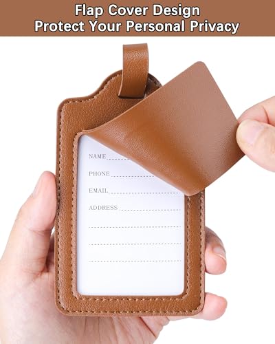 Image of Teskyer Luggage Tags, Thick & Durable, Easy to Identify, Privacy Protection, TSA Approved Travel Essentials Suitcase Tags - 2 Pack, Brown