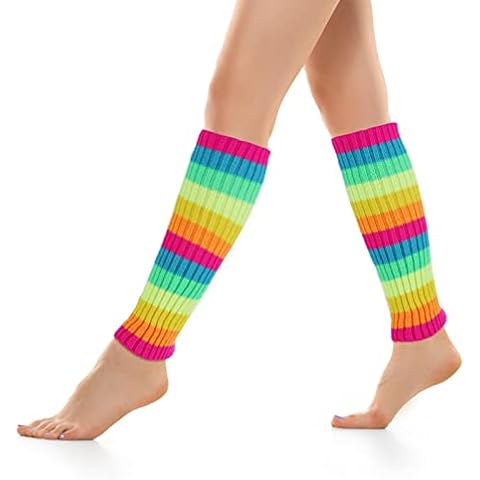 Calentadores de Piernas de Punto de Hilo de Invierno de Colores Arcoíris para Mujeres y Niñas Cover