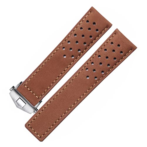 HEYOZURY Bracelet de Montre Pour Tag Heuer 22mm，Avec Boucle Papillon en Acier Inoxydable,Conception Perforée Aquaracer Séries Monaco Séries Remplacer par un Bracelet Origine Pour Tag Heuer