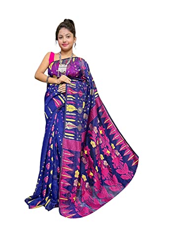 Sari Dhakai Jamdani de algodón azul para mujer que busca comodidad formal
