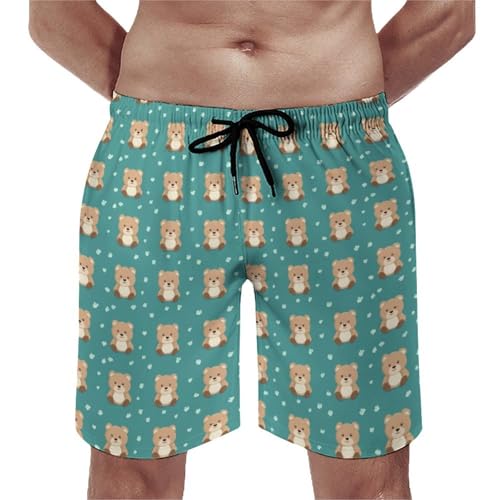 Cute Teddy Bear Mens Swim Trunks Quick Dry Beach Swimming Shorts with Mesh Lining and Pockets