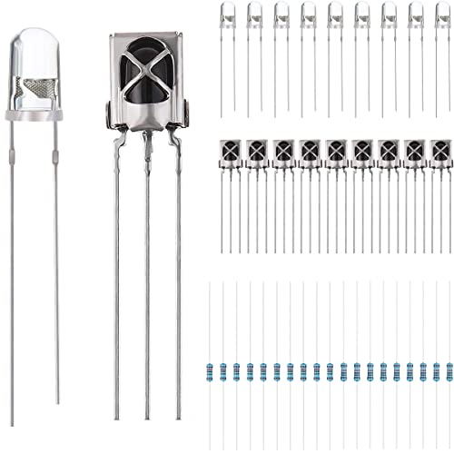 DAOKAI 5mm Infrared Emitter + IR Receiver Diode 18m for Arduino, 940nm Photosensitive Receiver LED Sensor Dedicated IC built/Anti-interference strong, with Resistor(20pairs)