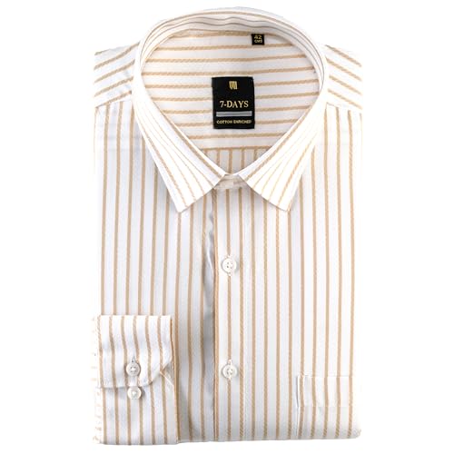 Image of 7-DAYS Men's Premium Striped Formal Shirt - Cotton Rich, Regular Fit, Full Sleeve, with Pocket, Wrinkle Resistant - Stylish Office & Everyday Wear.
