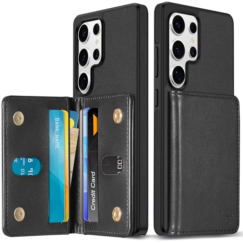 Coque Cuir Galaxy S25 Ultra TUCCH Etui Portefeuille Antichoc Noir