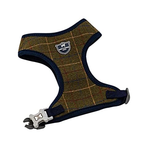 HUGO & HUDSON Tweed Vest Dog Harness - Adjustable Rear Buckle No Choke Harnesses for Training and Walking - Comfortable Soft Padding - Dark Green Checked - M Cover