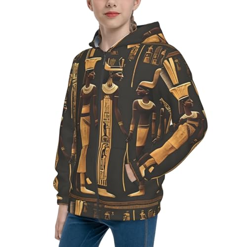 Ancient Egyptian Hieroglyph Kids Pullover Hoodies Boys Zip Up Sweatshirts Girls Athletic Clothes with Pocket