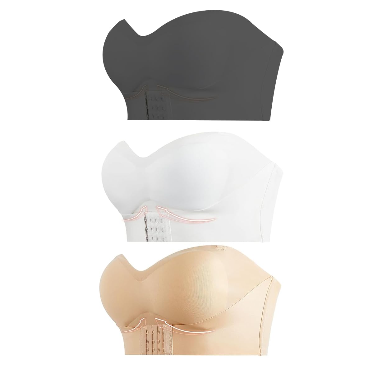 YOUWE73 Pcs Strapless Bras for Women Push up Lingerie Front Buckle Lift Bra Nonslip Bandeau Bra with Removable Shoulder Strap Wireless Bras, Date, Party