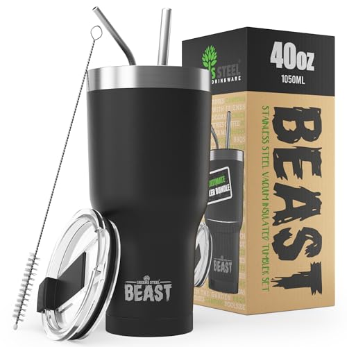 Comparison: Best Beast Insulated Cup 1 Beast 40 oz Tumbler Stainless Steel Vacuum Insulated Coffee Ice Cup Double Wall Travel Flask (Matte Black)