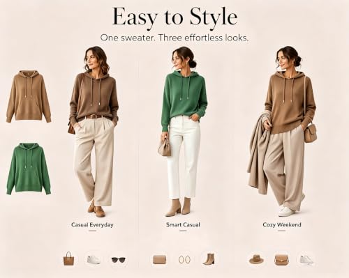 Cashmere Sweaters for Women Oversized Long Sleeve Fall Knit Hoodies Coffee - image 5