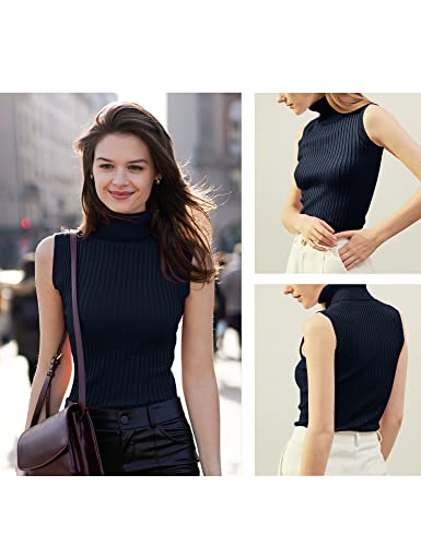 Image of v28 Women Sleeveless High Neck Turtleneck Stretchable Knit Sweater Top