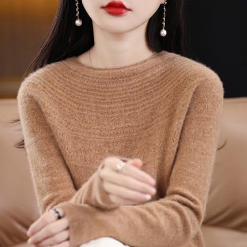 100% Merino Wool Sweaters Women's Fall Winter Warm Soft Knitted Loose Pullover Crew Neck Long Sleeves3