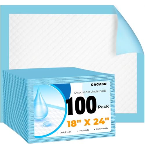 CACASO 100 Pack Disposable Changing Pads,18 in x24 in Baby Disposable Underpads,Absorbent Incontinence Pee Pad,Waterproof,Leak Proof Underpad Mat for Elderly,Adults,Kids,Baby Protection