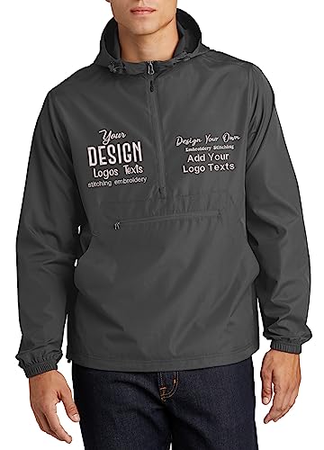 INK STITCH Men Jst66 Custom Personalized Embroidery Logo Texts Packable Anorak Pullover