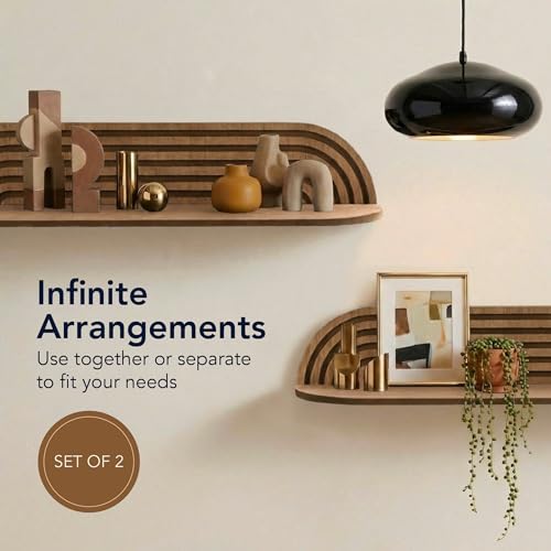 Image of Dark Walnut Floating Wall Shelf Set of 2, Wall Mounted Rustic Farmhouse Solid Wood Shelves - Modern for Bedroom, Bathroom, Living Room, Kitchen Decor & Storage