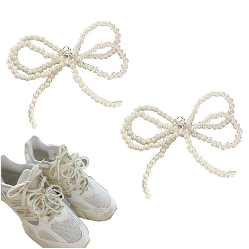 Calkkrer 2 Stk. Weiß Perlen Knoten Schuhschmuck Charms für Sneakers, Elegante Schuhe, mit Perlen-Ketten für Damen, Schuh-Zubehör für Hochzeitsgeschenk.