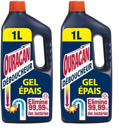 Ouragan Déboucheur Gel Epais 15 minutes 1 L (Lot de 2)