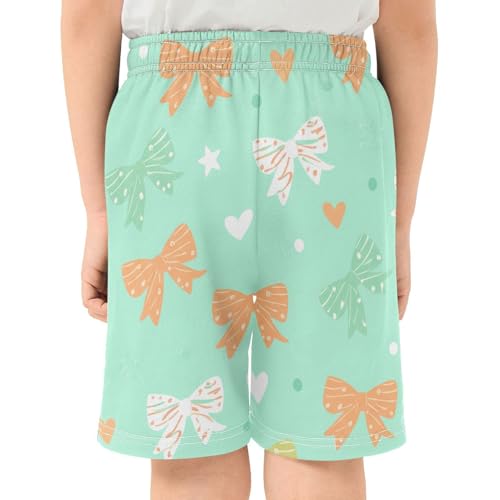 Bow and Heart Athletic Shorts with Zipper Pockets, Youth Boys Athletic Running Shorts for Summer3