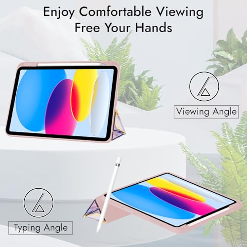 Image of Robustrion Cover for iPad 11th (A16) / 10th Generation Cover Case (2025 /2022) [Pencil Holder] (Right Side) [Auto Sleep Wake], Trifold Flip Stand Case for iPad 10th Gen / 11th Generation - Marble Pink