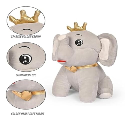 Image of 35cm cms Royal Elephant Soft Toy with Golden Crown, Plush Toy, Stuffed Animal Toy, Cuddly Gift for Boys, Girls Birthday, Room Decor Nursery