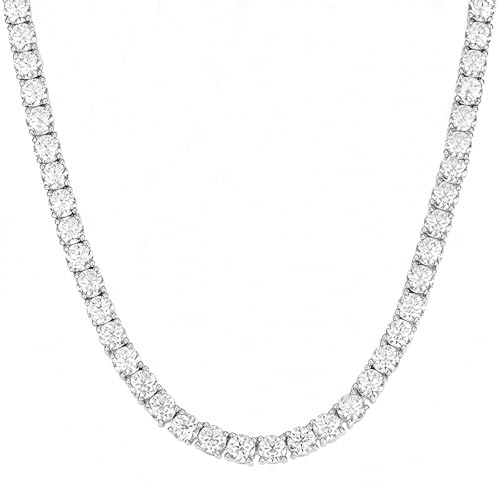 Moissanite Tennis Necklace for Men & Women – Luxury Bling Tennis Chain, D Color VVS1 Iced Out Necklace,Moissanite Chain Men 925 Sterling Silver with 18K White Gold Plated