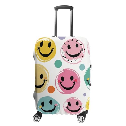 Pastel Color Smiley Face Luggage Cover Elastic Luggage Covers for Suitcase Travel Luggage Covers Anti-Scratch Washable Suitcase Sleeve Fits 19-32 Inch Luggage
