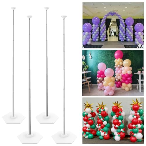 YALLOVE Kit de 4 Supports de Colonne de Ballon, 2m de Hauteur de Télescopique Colonne Réglable, Structure Métallique Réutilisable pour Mariage Graduation...