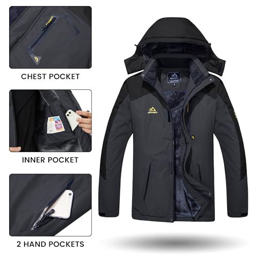 Image of TACVASEN Men's Winter Skiing Jackets Water Resistant Fleece Coats Insulated Thermal Snowboard Jacket Parka Raincoat with Hood