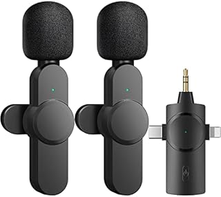 AIKELA Dual Wireless Lavalier Lapel Microphone for iPhone, Android, Camera-Cordless Double Mics Plug-Play 2.4G Ultra Low Delay Built-in Noise Reduction Chip 7H Long Working Time for Two-Person Creator