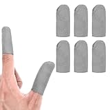 HJZHII Gaming Finger Sleeves, 6pcs Ultra Thin Silver Fibers Finger Gloves for Gaming Anti Slip Finger Cover Thumb Protector Compatible with All Touchscreen Devices