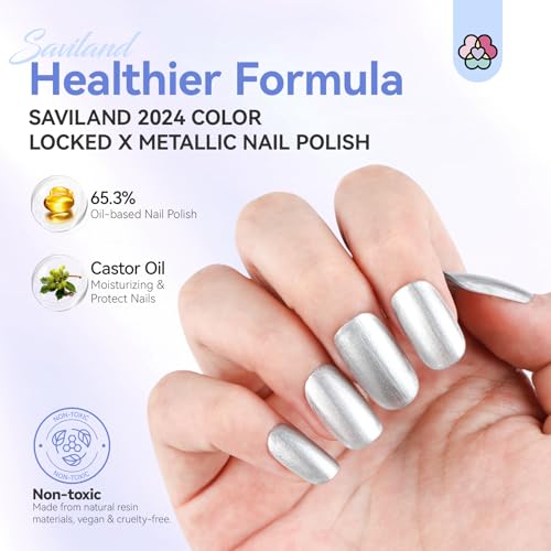 Image of SAVILAND Chrome Silver Nail Polish: Quick Dry Mirror Silver Nail Polish Regular Metallic Fingernail Polish Easy To Use & Remove No Curing Needed Bulk Nail Lacquer for Toes Nail Art DIY Home 0.34 oz