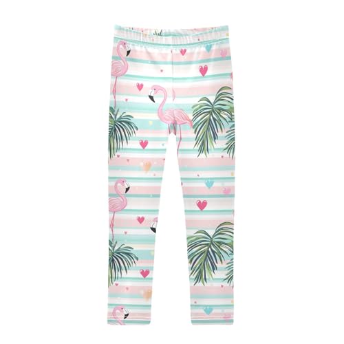 Wusikd Cute Pink Flamingos Girls' Leggings Toddler Doodles Palm Leaves Kids Yoga Pants Dance Active Tights 4T