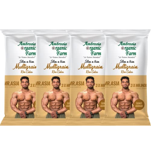 Ambrosia Organic Multigrain Rice Cake Gym Edition, No Fat, No Cholesterol, No Sugar, Gluten Free, Lightly Salted (180g Each) (Pack of 4)