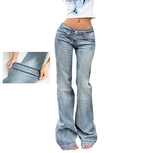 EMMIOL Women's Denim Flare Leg Jeans Y2K 90s Low Rise Vintage Pants Denim Pants Bell Bottoms