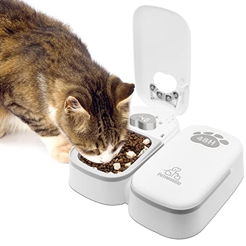 Automatic Wet Food Cat Feeder, 1-48 Hours Smart Timer Pet Feeder with LED Display for 2 Cats, Dry or Semi-Moist Pet Food Dispenser for Kitten and Puppy