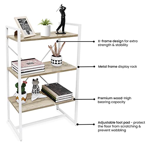 Image of ABOUT SPACE 3-Tier Book Shelf (3.5 ft) - Multipurpose Wooden Utility Rack with Metal Adjustable Bush DIY Open Display Shelf Storage Organizer Stand (L 60 x B 30 x H 105 cm)