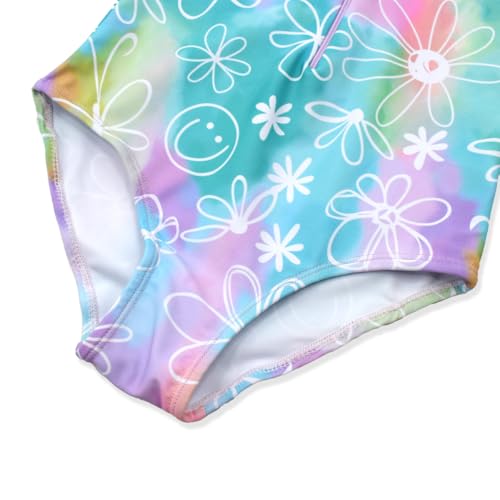 Image of Kids Girls Rash Guard Long Sleeve One Piece Swimsuits Zipper Bathing Suits UPF 50+ Tropical Plant Flowers Ages 3-12