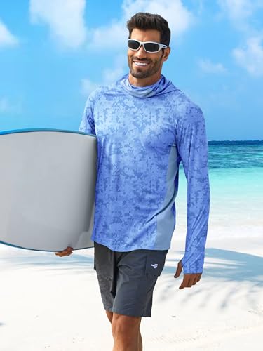 Image of PINSPARK Men's Sun Protection Hoodie with Mask UPF 50+ UV Long Sleeve Shirt Men Rash Guard Performance Fishing Hiking Shirt