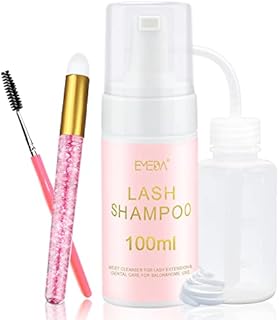 EMEDA Lash Shampoo for Lash Extensions 100ml /3.38 fl.oz Eyelash Extension Cleanser Oil Free Foam Soap Lash Bath for Eyelash Extensions Wash Oil Dustcare,Lash Cleaning Kit with Rinse Bottle Brush,Home Salon Use