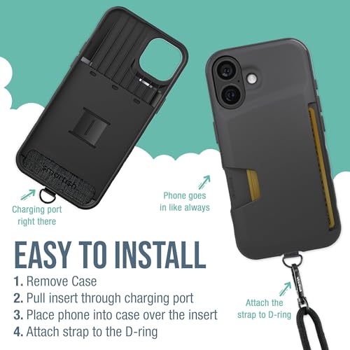 Image of Smartish iPhone 16 Pro Max Wallet Case with Crossbody Lanyard Strap - Wallet Slayer Vol. 1 - [Slim + Protective] Credit Card Holder with Universal Detachable Shoulder Neck Strap - Black Tie Affair