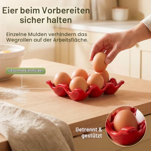 Flexzion Keramik-Eierhalter für 6 Eier – Porzellan-Eierablage für ein ganzes Dutzend, Aufbewahrungs-Organizer… – Ansicht 3