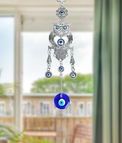 Image of ZAICUS Metal Blue Evil Eye Owl Wall Hanging Protection, Good Luck, and Positive Energy Decor for Home & Office, Spiritual Guardian Symbol for Safety & Harmony, Ideal Gift for Loved Ones