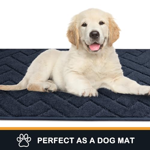PURRUGS Dirt Trapping Door Mat 32" x 47", Non-Slip Machine Washable Entry Rug, Shoe Scraper, Dog Doormat, Super Absorbent Welcome Mat for Front & Back Door, Muddy Wet Shoes & Paws, Navy Blue