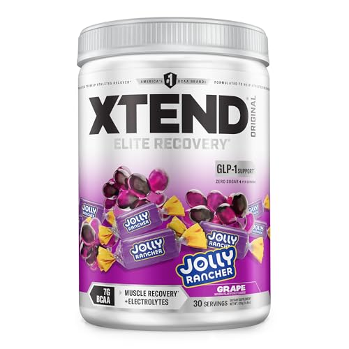 Image of Xtend Original BCAA Powder, 7g BCAAs and 2.5g L-Glutamine for Muscle Recovery Hydration and Lean Muscle, Sugar Free Intra and Post Workout Drink with Electrolytes, Grape Jolly Rancher, 30 Servings