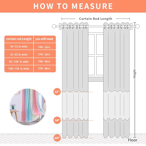 Image of XiDi Curtains for Girls Bedroom Decro,Blackout for 84 Inches Long for Kids Room, Colorful Rainbow Style, Unicorn Wall Decor Ombre Curtains, Princess Room Pink /Blue