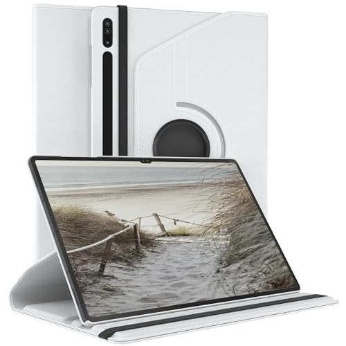 EAZY CASE - Funda para Samsung Galaxy Tab S8 Ultra Protectora Tablet Smart Cover Soporte Giratorio Estuche Plegable 360° rotativo con función Atril Cuero sintético Blanco