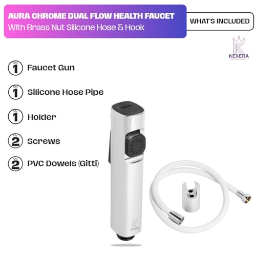Image of Aura Dual Flow Health Faucet | India's First Silicone Hose with Brass nut | Soft & High Pressure Jet Spray | ABS Rust-Free Toilet Spray (Chrome Finish)