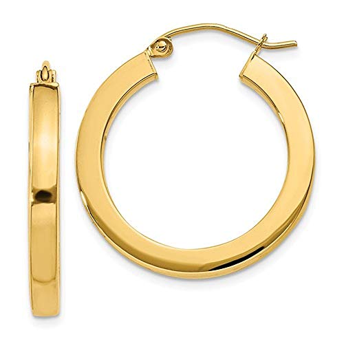 Large 14k Yellow Gold Square-Tubed Hoop Earrings (3mm Thick)