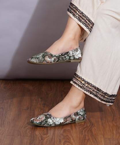 Image of JM LOOKS Elegant Women Floral Print Pointed Toe Ballerina Flats Comfort Walking Slip On Shoes